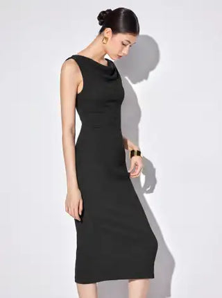 Textured Cowl Neck Bodycon Midi Dress