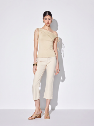 Asymmetrical Neck Draped Knotted Tank Top
