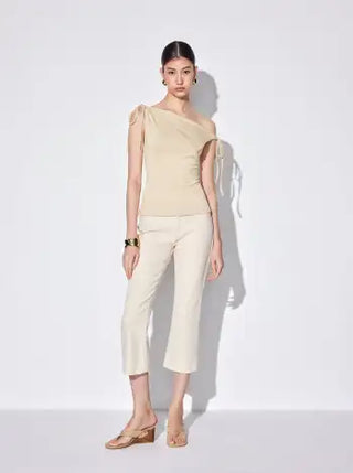 Asymmetrical Neck Draped Knotted Tank Top