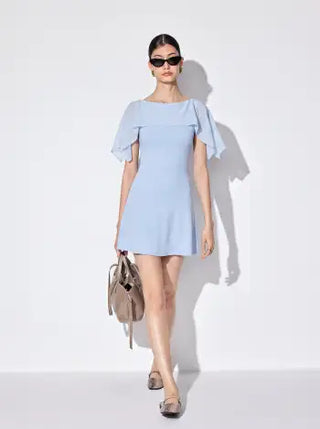 Boat Neck Draped Detail A-line Mini Dress