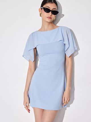 Boat Neck Draped Detail A-line Mini Dress