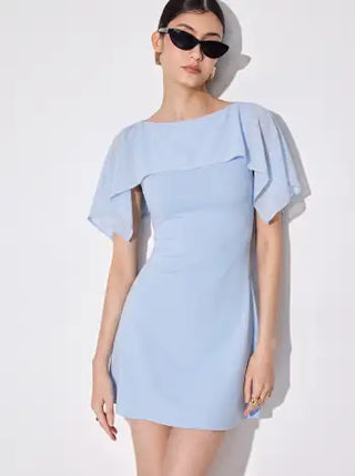 Boat Neck Draped Detail A-line Mini Dress