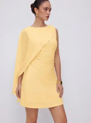 Textured Boat Neck Ruched Asymmetrical Draped A-line Mini Dress