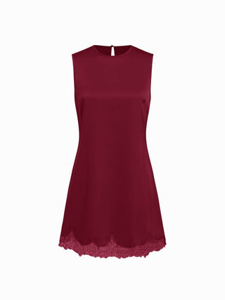 Satin Sleeveless Scallop Lace Mini Dress