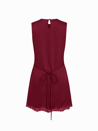 Satin Sleeveless Scallop Lace Mini Dress