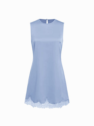 Satin Sleeveless Scallop Lace Mini Dress