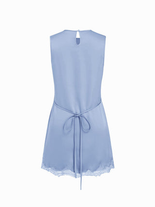 Satin Sleeveless Scallop Lace Mini Dress