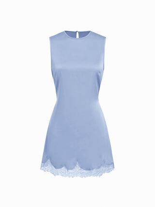 Satin Sleeveless Scallop Lace Mini Dress