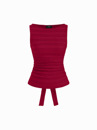 Textured Ruched Cut Out Backless Tie Back Tank Top