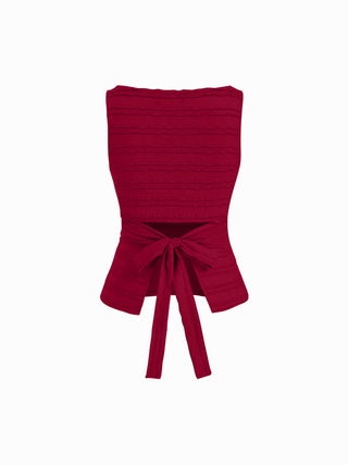 Textured Ruched Cut Out Backless Tie Back Tank Top