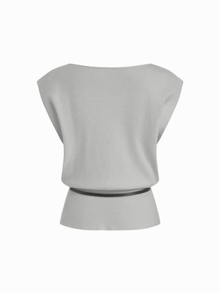 Knit Boat Neck Vest With Belt