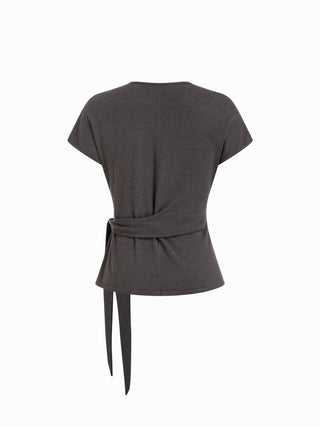 Knit Wool-blend Twist Knotted Short Sleeve Top