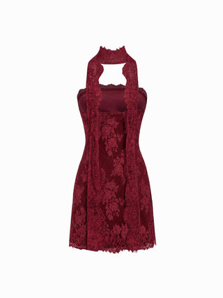Lace Strapless Halter Neck Mini Dress