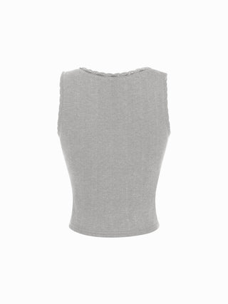 Pointelle Textured Scoop Neck Lace Trim Bowknot Tank Top