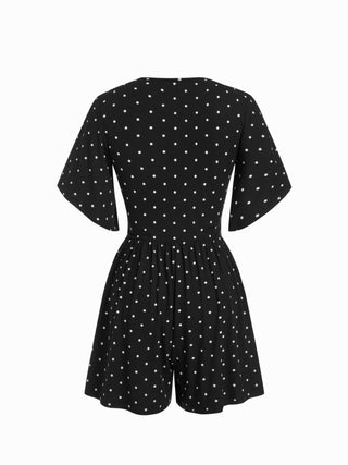 Textured V-neck Ruched Mid Rise Bell Sleeve Romper