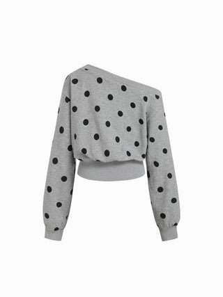 Cotton-blend Asymmetrical Neck Ruched Cinched Waist Sweatshirt