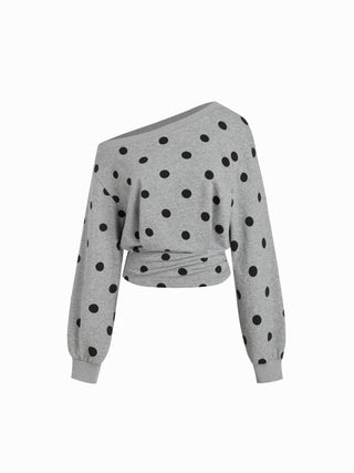Cotton-blend Asymmetrical Neck Ruched Cinched Waist Sweatshirt