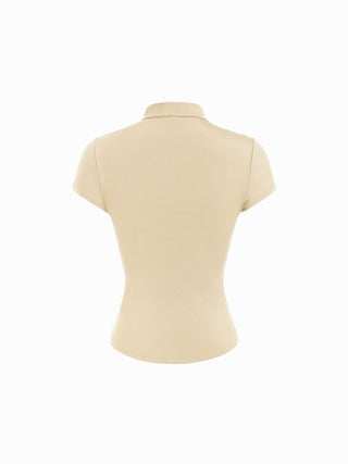 Mandarin Collar Short Sleeve Cut Out Top
