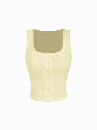 Pointelle Textured Scoop Neck Lace Trim Bowknot Tank Top