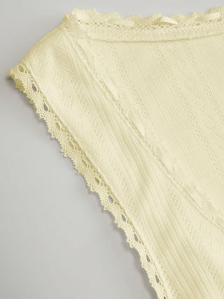 Pointelle Textured Scoop Neck Lace Trim Bowknot Tank Top