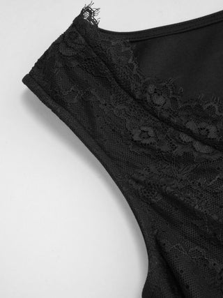 Cotton-blend V-neck Lace Trim A-line Mini Dress