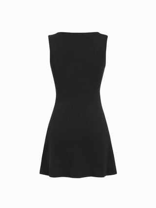 Cotton-blend V-neck Lace Trim A-line Mini Dress