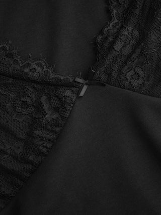 Cotton-blend V-neck Lace Trim A-line Mini Dress
