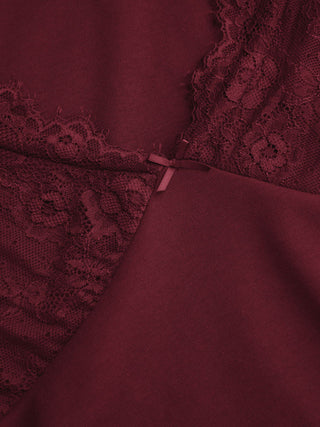Cotton-blend V-neck Lace Trim A-line Mini Dress