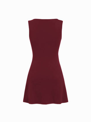 Cotton-blend V-neck Lace Trim A-line Mini Dress