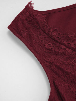 Cotton-blend V-neck Lace Trim A-line Mini Dress