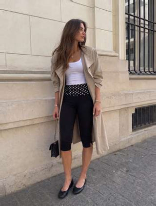 Cotton-blend Low Rise Polka Dot Fold Over Tapered Capri Trousers