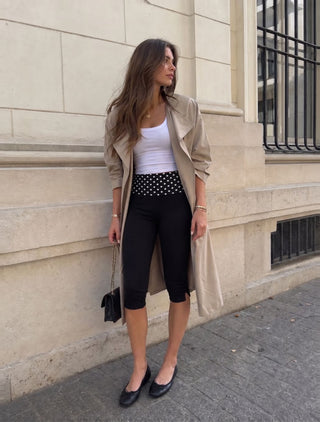 Cotton-blend Low Rise Polka Dot Fold Over Tapered Capri Trousers