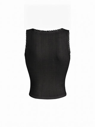 Pointelle Textured Scoop Neck Lace Trim Bowknot Tank Top