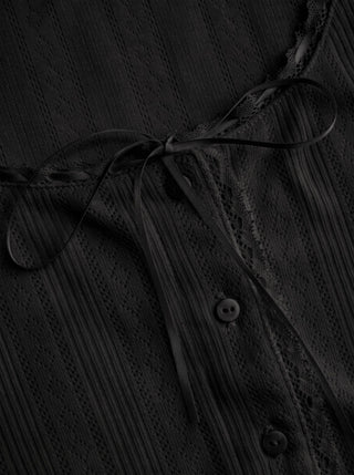 Pointelle Textured Scoop Neck Lace Trim Bowknot Tank Top
