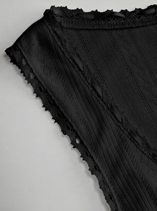 Pointelle Textured Scoop Neck Lace Trim Bowknot Tank Top