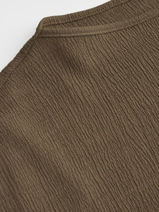 Textured Boat Neck Ruched Asymmetrical Hem Short Sleeve Tee