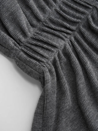 Textured Boat Neck Lantern Sleeve Ruffle Hem Oversized Top
