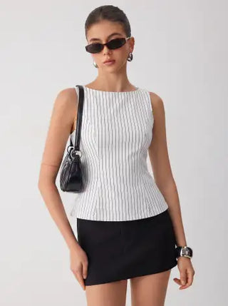 Stripe Boat Neck Tank Top