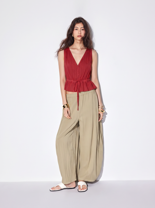 100% Cotton V-neck Drawstring Peplum Blouse