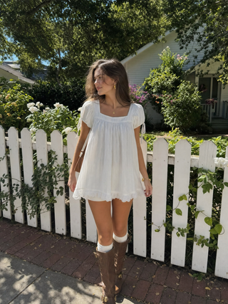 Square Neck Solid Ruffle Knotted Short Sleeve Blouse