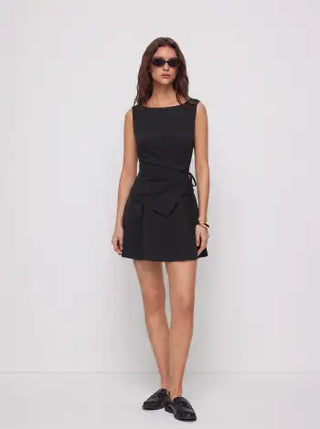 Stripe Boat Neck Asymmetrical Ruched A-line Mini Shift Dress