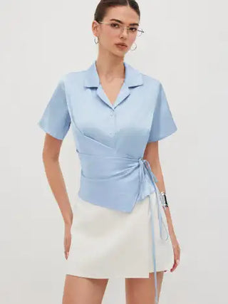 Satin Collar Knotted Shirt