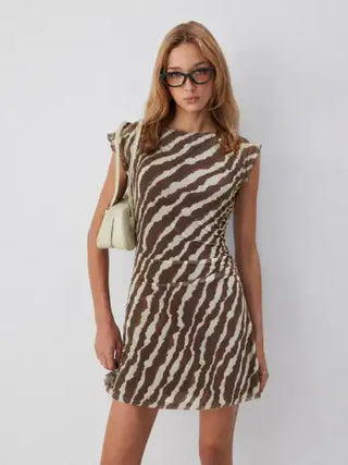 Mesh Polka Dot Short Sleeve Ruched A-line Mini Dress