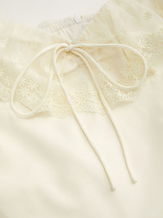 Lace Ruffle Sweetheart Neck Bowknot A-Line Midi Dress