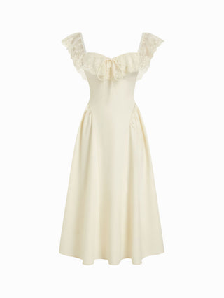Lace Ruffle Sweetheart Neck Bowknot A-Line Midi Dress
