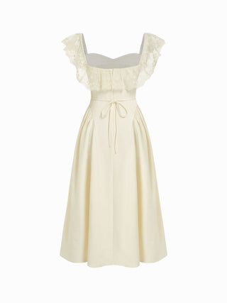 Lace Ruffle Sweetheart Neck Bowknot A-Line Midi Dress