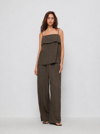 Square Neck Oversized Cami Top & Mid Rise Wide Leg Trousers Set