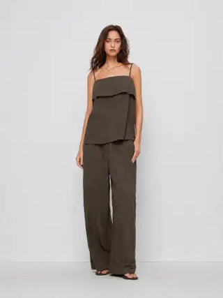 Square Neck Oversized Cami Top & Mid Rise Wide Leg Trousers Set
