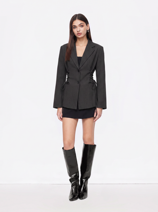 Notch Collar Size Tie Button Oversized Blazer