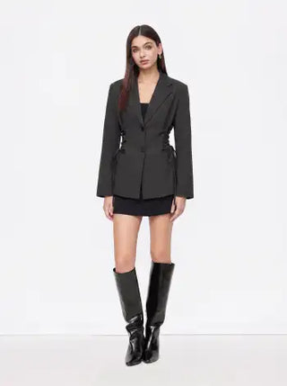 Notch Collar Size Tie Button Oversized Blazer
